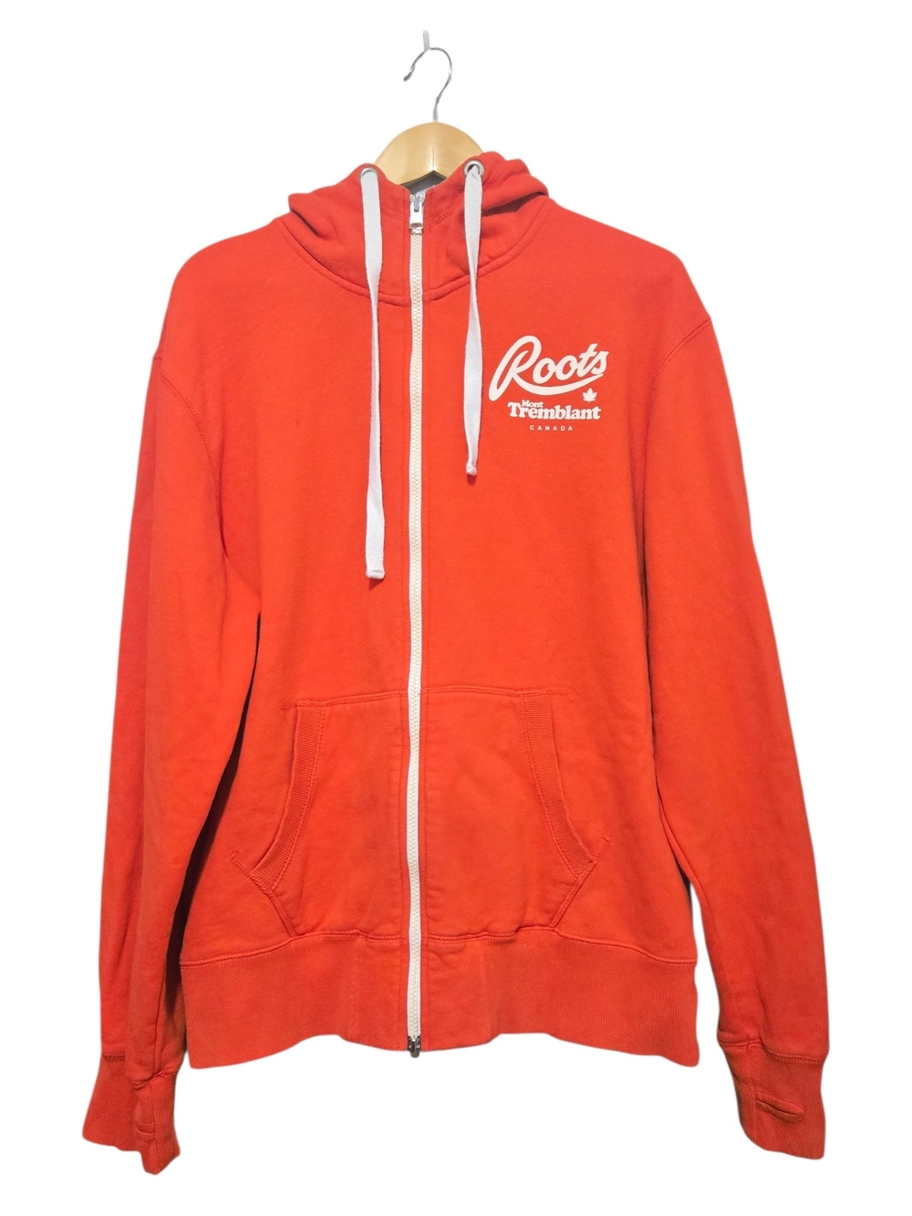 Roots Mont Tremblant Full Zip Hoodie Orange Logo Sweatshirt Size Large Unisexcot